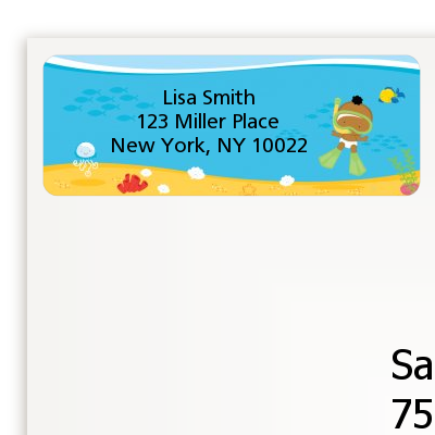Under the Sea African American Baby Snorkeling - Baby Shower Return Address Labels