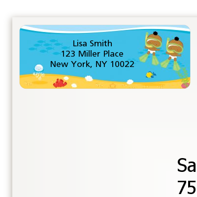 Under the Sea African American Baby Twins Snorkeling - Baby Shower Return Address Labels