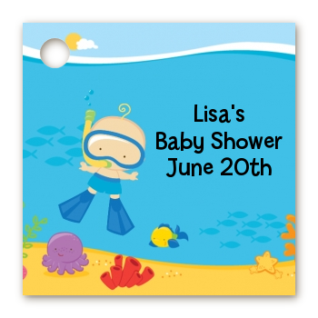Under the Sea Baby Boy Snorkeling - Personalized Baby Shower Card Stock Favor Tags