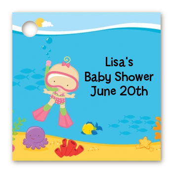 Under the Sea Baby Girl Snorkeling - Personalized Baby Shower Card Stock Favor Tags