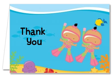 Under the Sea Hispanic Baby Girl Twins Snorkeling - Baby Shower Thank You Cards