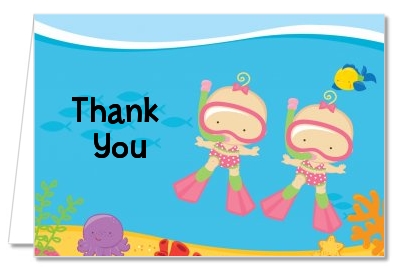 Under the Sea Baby Twin Girls Snorkeling - Baby Shower Thank You Cards