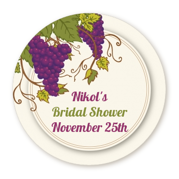  Vineyard Splash - Round Personalized Bridal Shower Sticker Labels 