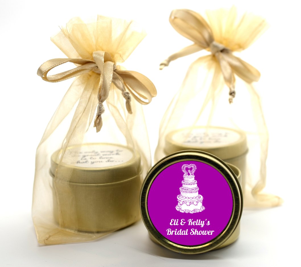 Wedding Cake Gold Tin Candle Favors Candles & Favors