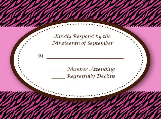 Zebra print pink amp black bridal and wedding rsvp cards zebra print pink