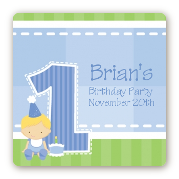 1st Birthday Boy - Square Personalized Birthday Party Sticker Labels