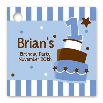 1st Birthday Topsy Turvy Blue Cake - Personalized Birthday Party Card Stock Favor Tags