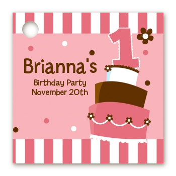 1st Birthday Topsy Turvy Pink Cake - Personalized Birthday Party Card Stock Favor Tags