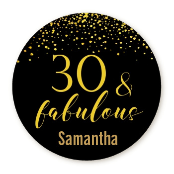  30 & Fabulous Speckles - Round Personalized Birthday Party Sticker Labels Gold