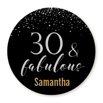  30 & Fabulous Speckles - Round Personalized Birthday Party Sticker Labels Gold