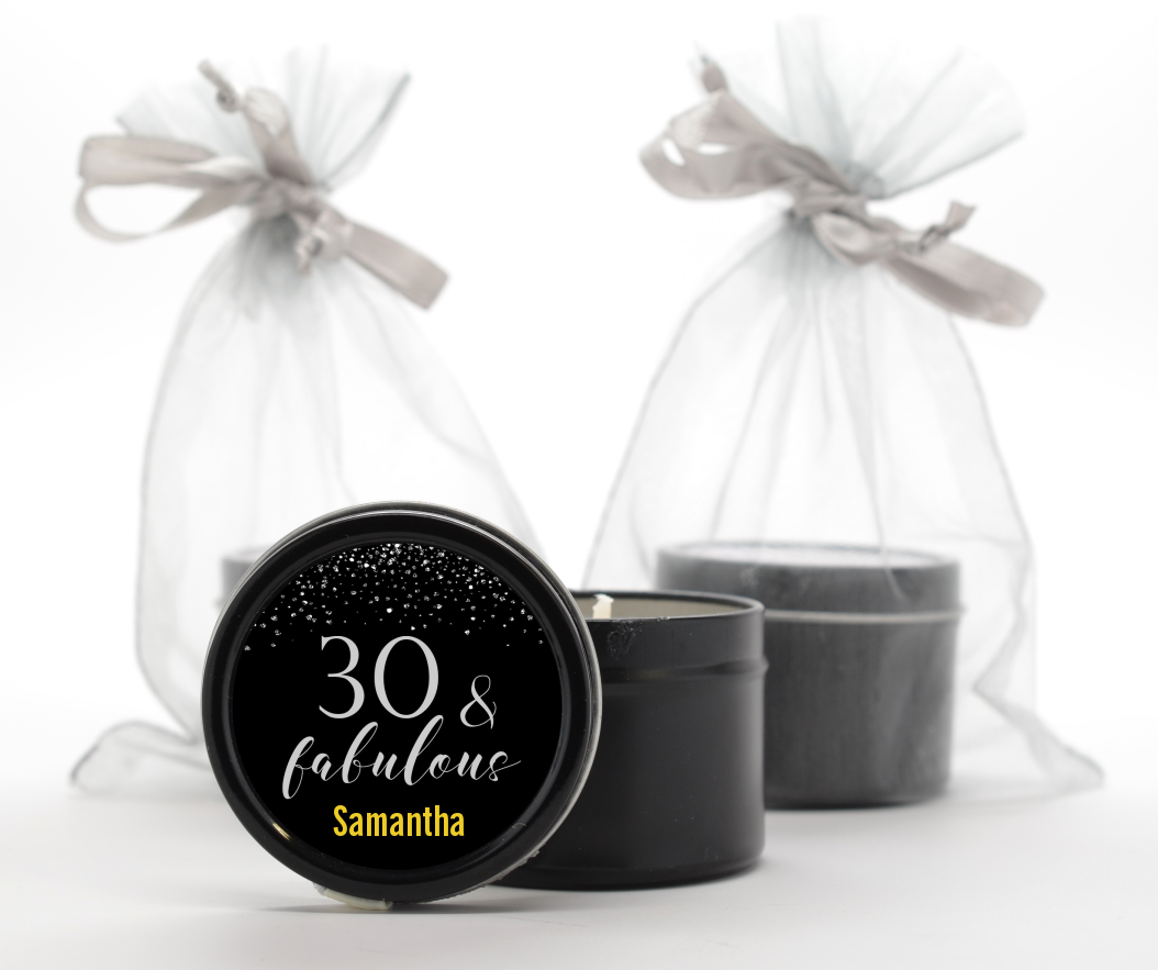  30 & Fabulous Speckles - Birthday Party Black Candle Tin Favors Gold