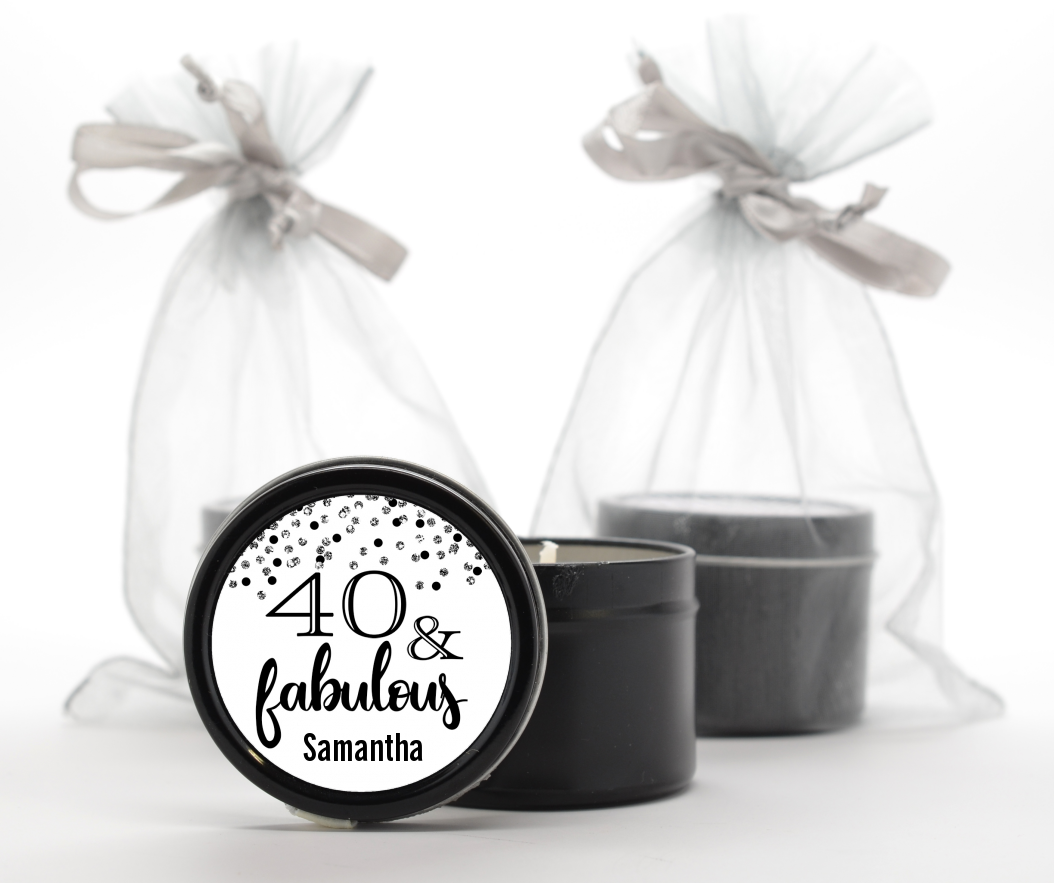  40 and Fabulous Glitter - Birthday Party Black Candle Tin Favors Gold Glitter