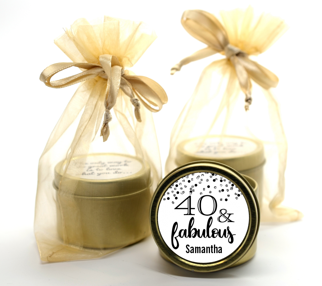  40 and Fabulous Glitter - Birthday Party Gold Tin Candle Favors Gold Glitter