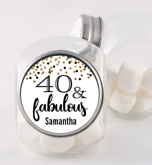  40 and Fabulous Glitter - Personalized Birthday Party Candy Jar Gold Glitter