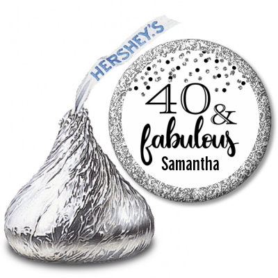  40 and Fabulous Glitter - Hershey Kiss Birthday Party Sticker Labels Gold Glitter