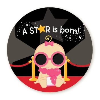  A Star Is Born Baby - Round Personalized Baby Shower Sticker Labels 1 - Caucasian Girl