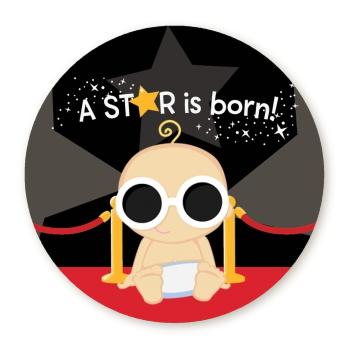  A Star Is Born Baby - Round Personalized Baby Shower Sticker Labels 1 - Caucasian Girl