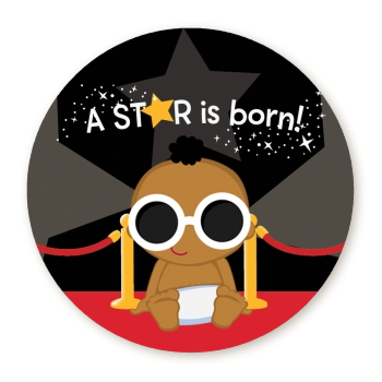  A Star Is Born Baby - Round Personalized Baby Shower Sticker Labels 1 - Caucasian Girl