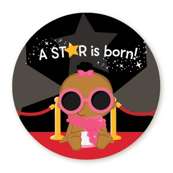  A Star Is Born Baby - Round Personalized Baby Shower Sticker Labels 1 - Caucasian Girl