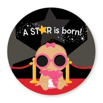  A Star Is Born Baby - Round Personalized Baby Shower Sticker Labels 1 - Caucasian Girl