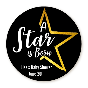  A Star Is Born - Round Personalized Baby Shower Sticker Labels Option 1