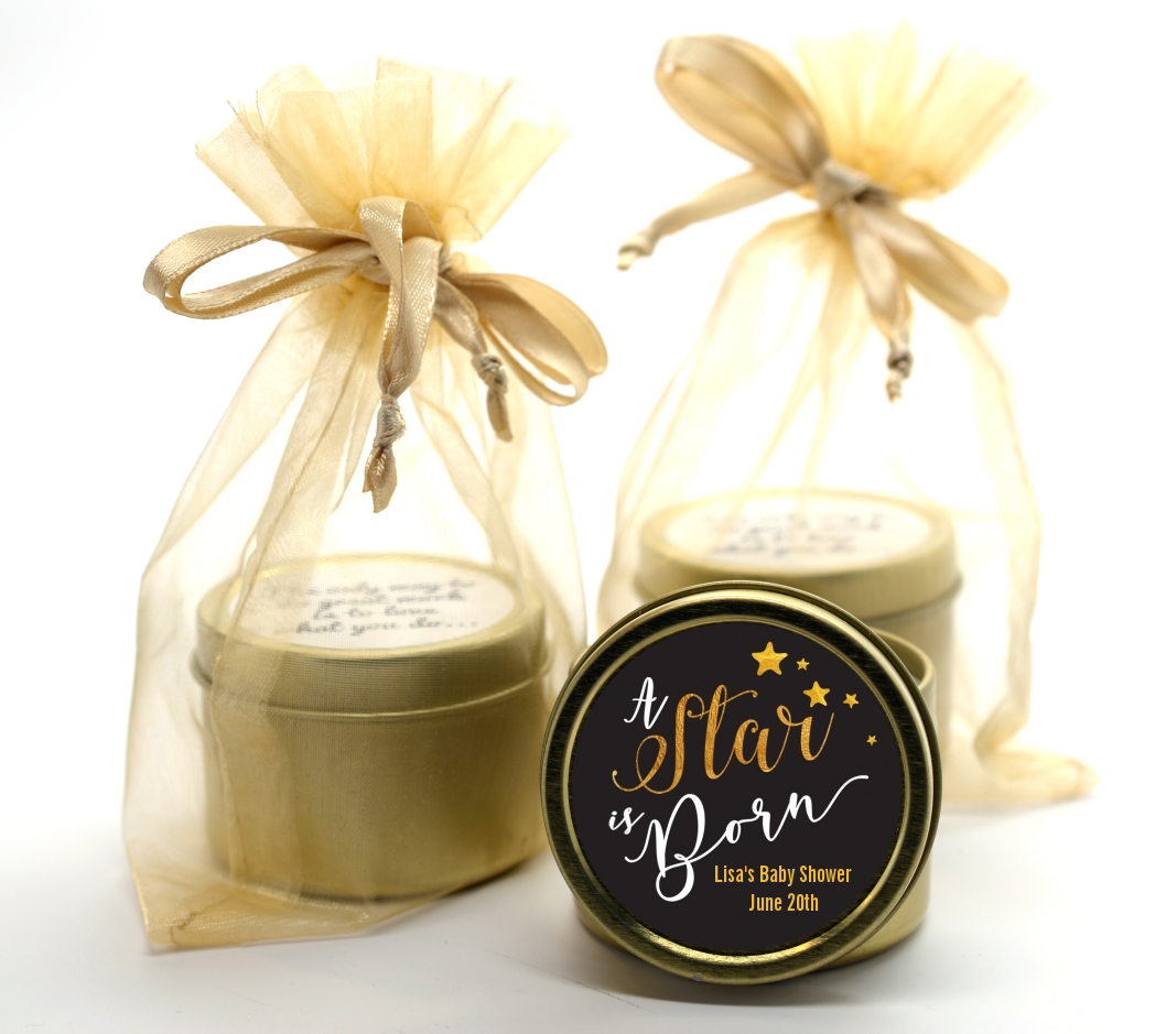  A Star Is Born Gold - Baby Shower Gold Tin Candle Favors Option 1