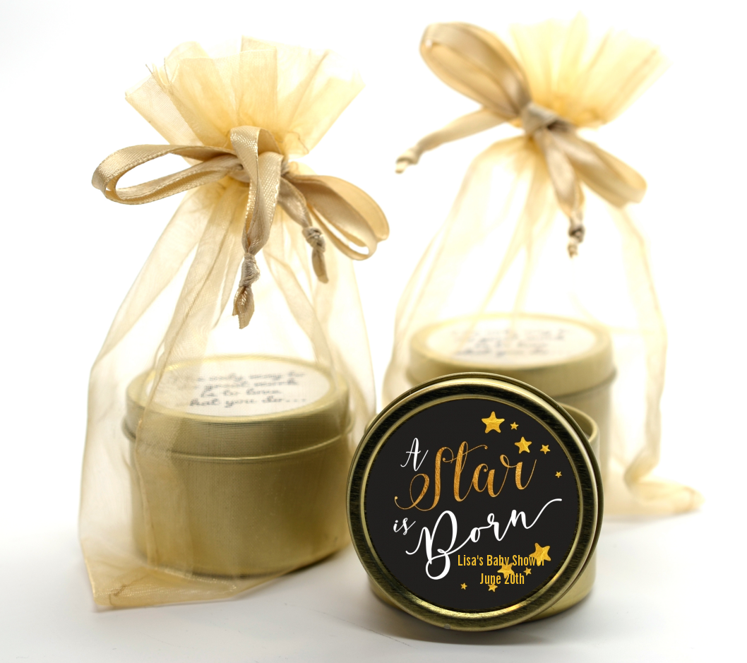  A Star Is Born Gold - Baby Shower Gold Tin Candle Favors Option 1
