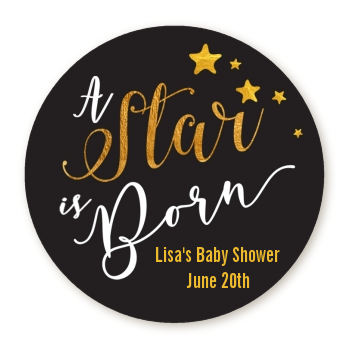  A Star Is Born Gold - Round Personalized Baby Shower Sticker Labels Option 1