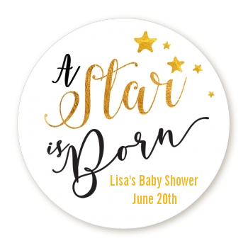  A Star Is Born Gold - Round Personalized Baby Shower Sticker Labels Option 1