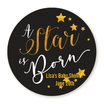  A Star Is Born Gold - Round Personalized Baby Shower Sticker Labels Option 1