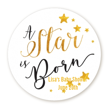  A Star Is Born Gold - Round Personalized Baby Shower Sticker Labels Option 1