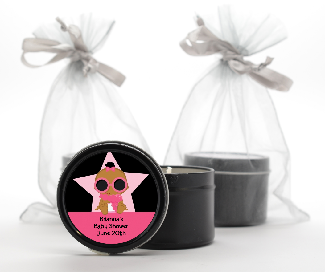  A Star Is Born Hollywood Black|Pink - Baby Shower Black Candle Tin Favors African American