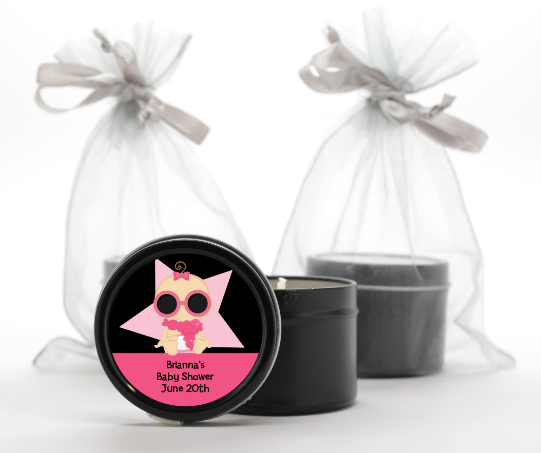  A Star Is Born Hollywood Black|Pink - Baby Shower Black Candle Tin Favors African American