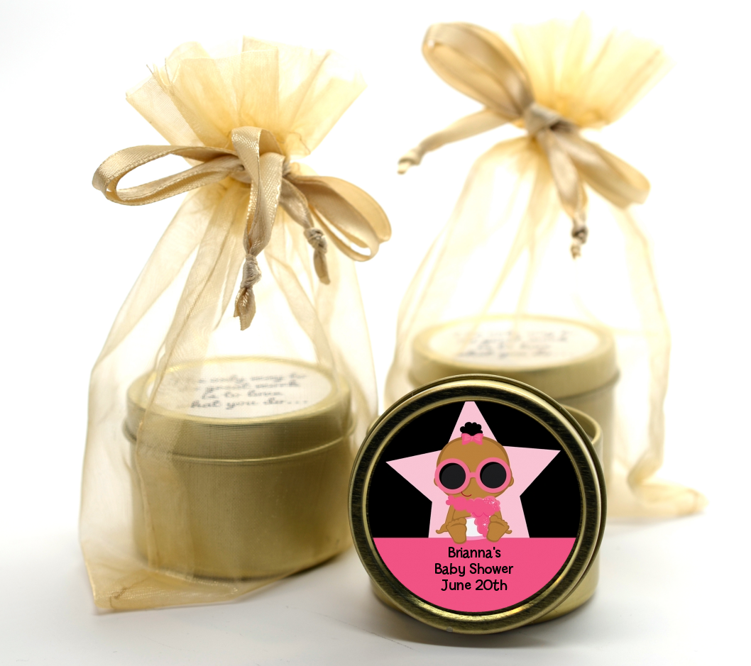  A Star Is Born Hollywood Black|Pink - Baby Shower Gold Tin Candle Favors African American