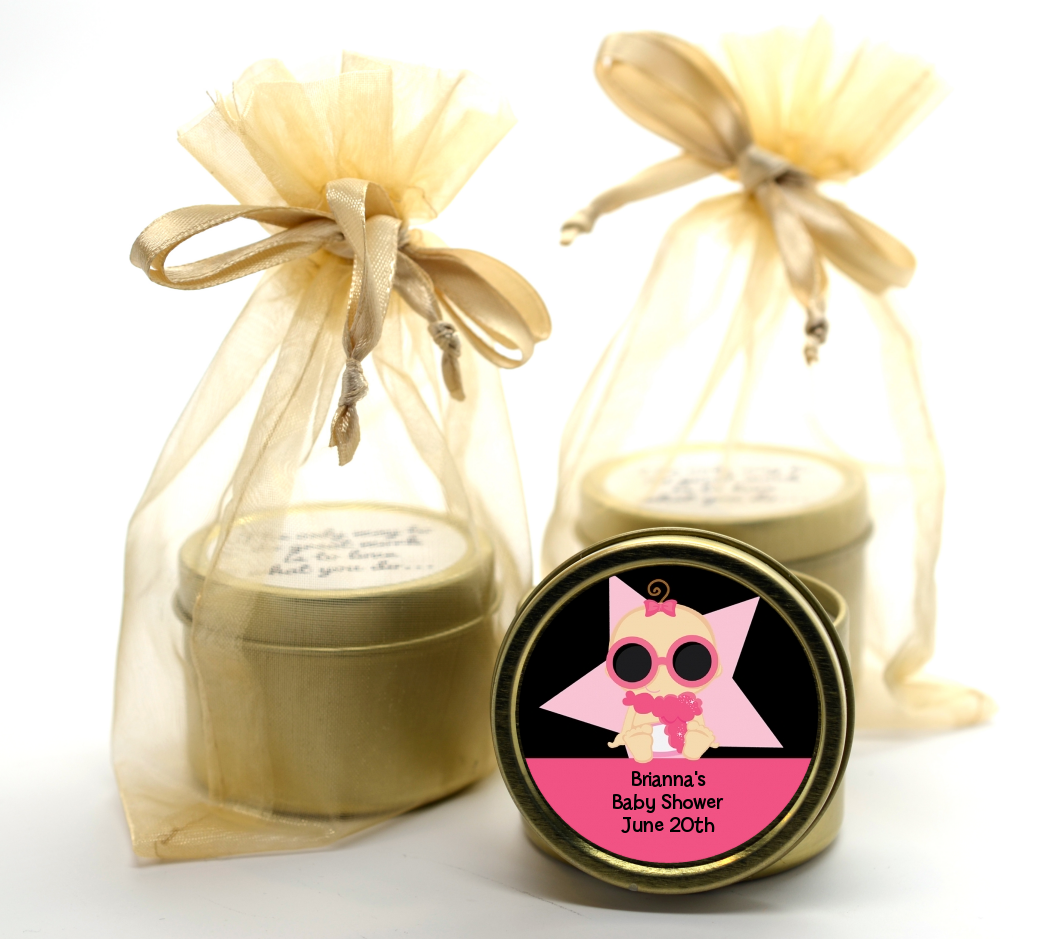  A Star Is Born Hollywood Black|Pink - Baby Shower Gold Tin Candle Favors African American