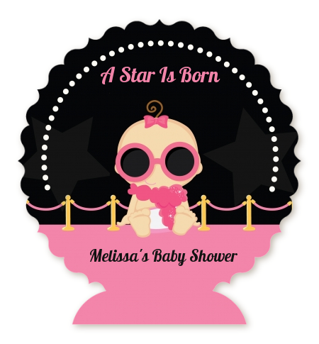  A Star Is Born Hollywood Black|Pink - Personalized Baby Shower Centerpiece Stand Blonde Hair