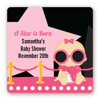  A Star Is Born Hollywood Black|Pink - Square Personalized Baby Shower Sticker Labels Caucasian Blonde Hair