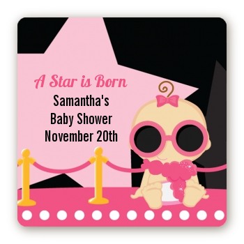  A Star Is Born Hollywood Black|Pink - Square Personalized Baby Shower Sticker Labels Caucasian Blonde Hair