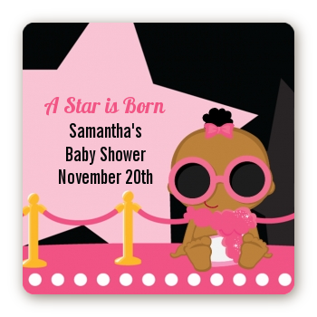  A Star Is Born Hollywood Black|Pink - Square Personalized Baby Shower Sticker Labels Caucasian Blonde Hair