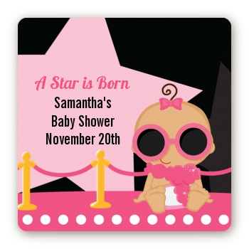  A Star Is Born Hollywood Black|Pink - Square Personalized Baby Shower Sticker Labels Caucasian Blonde Hair