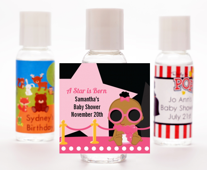  A Star Is Born Hollywood Black|Pink - Personalized Baby Shower Hand Sanitizers Favors Caucasian Blonde Hair