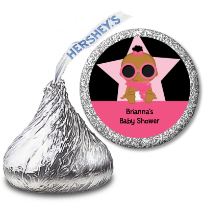  A Star Is Born Hollywood Black|Pink - Hershey Kiss Baby Shower Sticker Labels African American