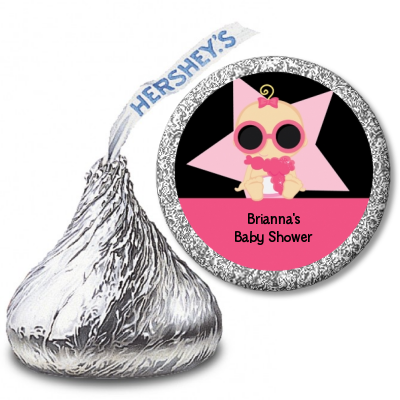  A Star Is Born Hollywood Black|Pink - Hershey Kiss Baby Shower Sticker Labels African American