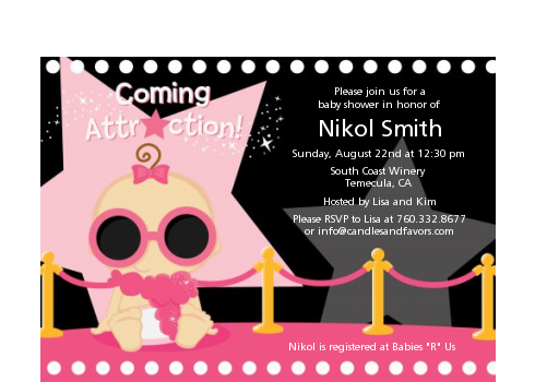  A Star Is Born Hollywood Black|Pink - Baby Shower Petite Invitations African American