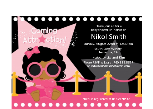  A Star Is Born Hollywood Black|Pink - Baby Shower Petite Invitations African American