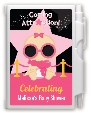  A Star Is Born Hollywood Black|Pink - Baby Shower Personalized Notebook Favor Blonde Hair