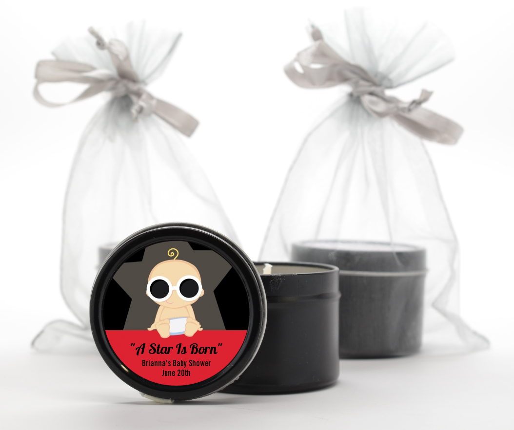  A Star Is Born!® Hollywood - Baby Shower Black Candle Tin Favors Caucasian