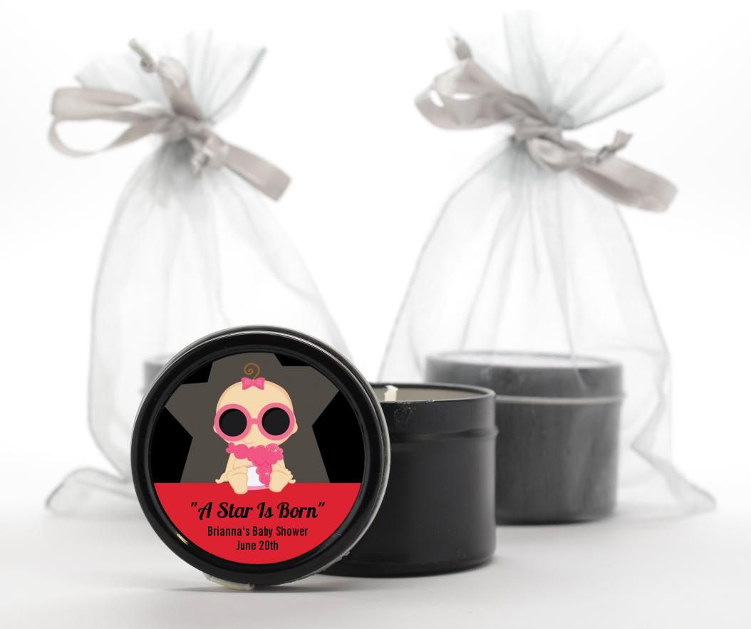  A Star Is Born!® Hollywood - Baby Shower Black Candle Tin Favors Caucasian