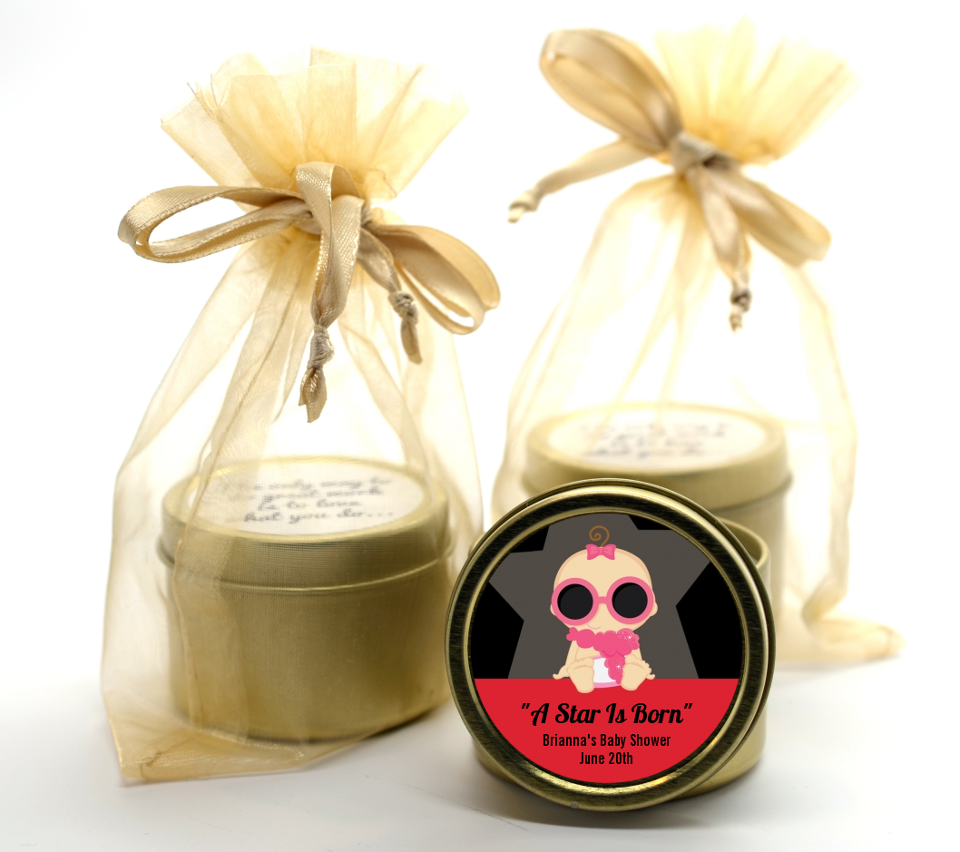 A Star Is Born!® Hollywood - Baby Shower Gold Tin Candle Favors Caucasian