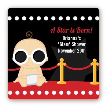  A Star Is Born!® Hollywood - Square Personalized Baby Shower Sticker Labels Caucasian